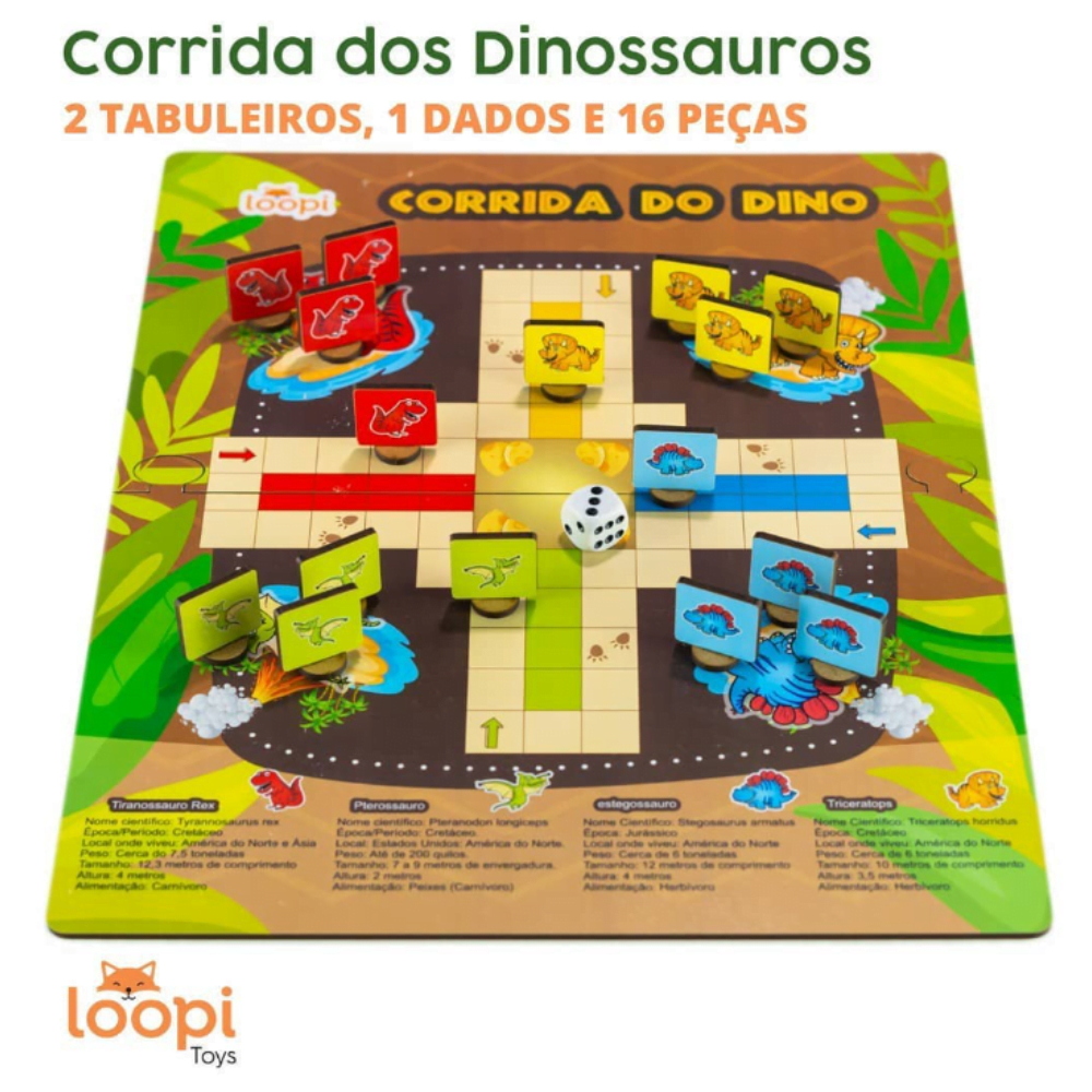 Corrida dos Dinossauros - Jogo de Madeira - Versão do clássico Ludo - A  Casinha Brinquedos